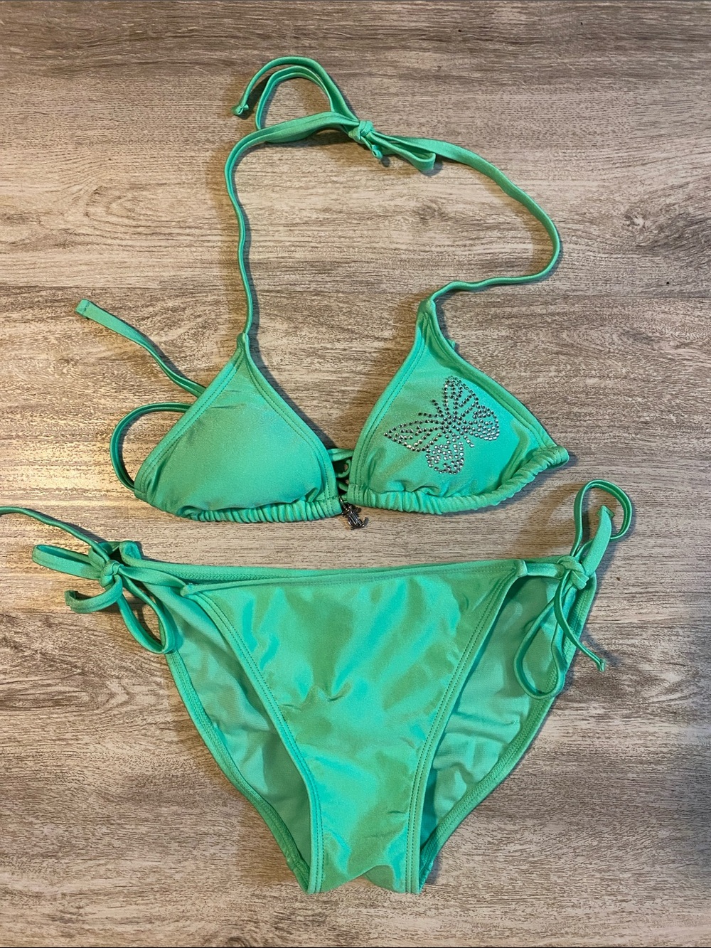 Juicy Couture Green Bikini Set with Butterfly Rhinestone Accent